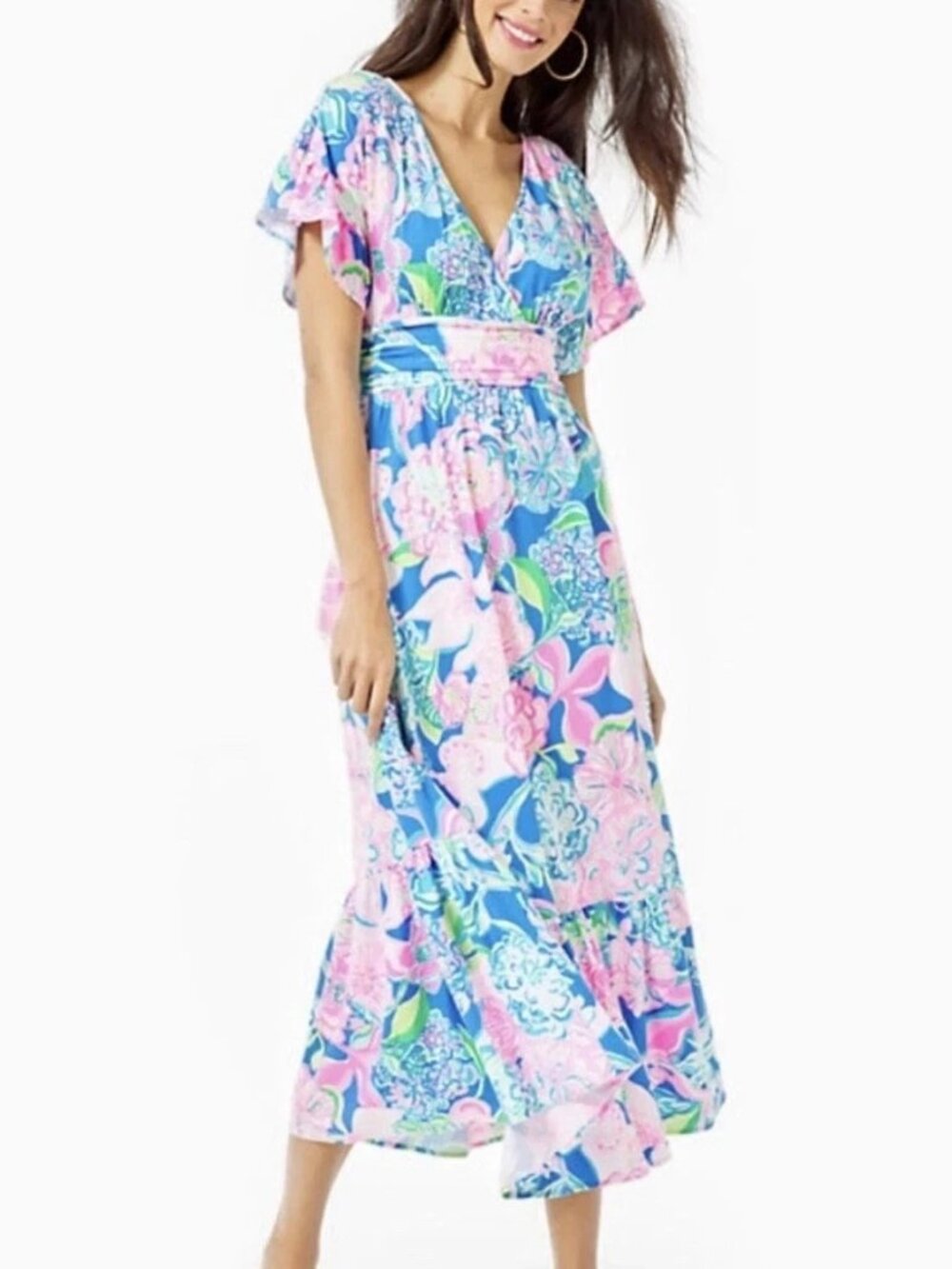 Lilly Pulitzer Jessi Midi Dress Sz M Peony for Your Thoughts Tropical Resort